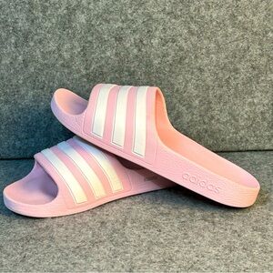 Adidas Adilette Girl’s Size 1 Pink White Stripe Slide Sandals Summer Pool Beach
